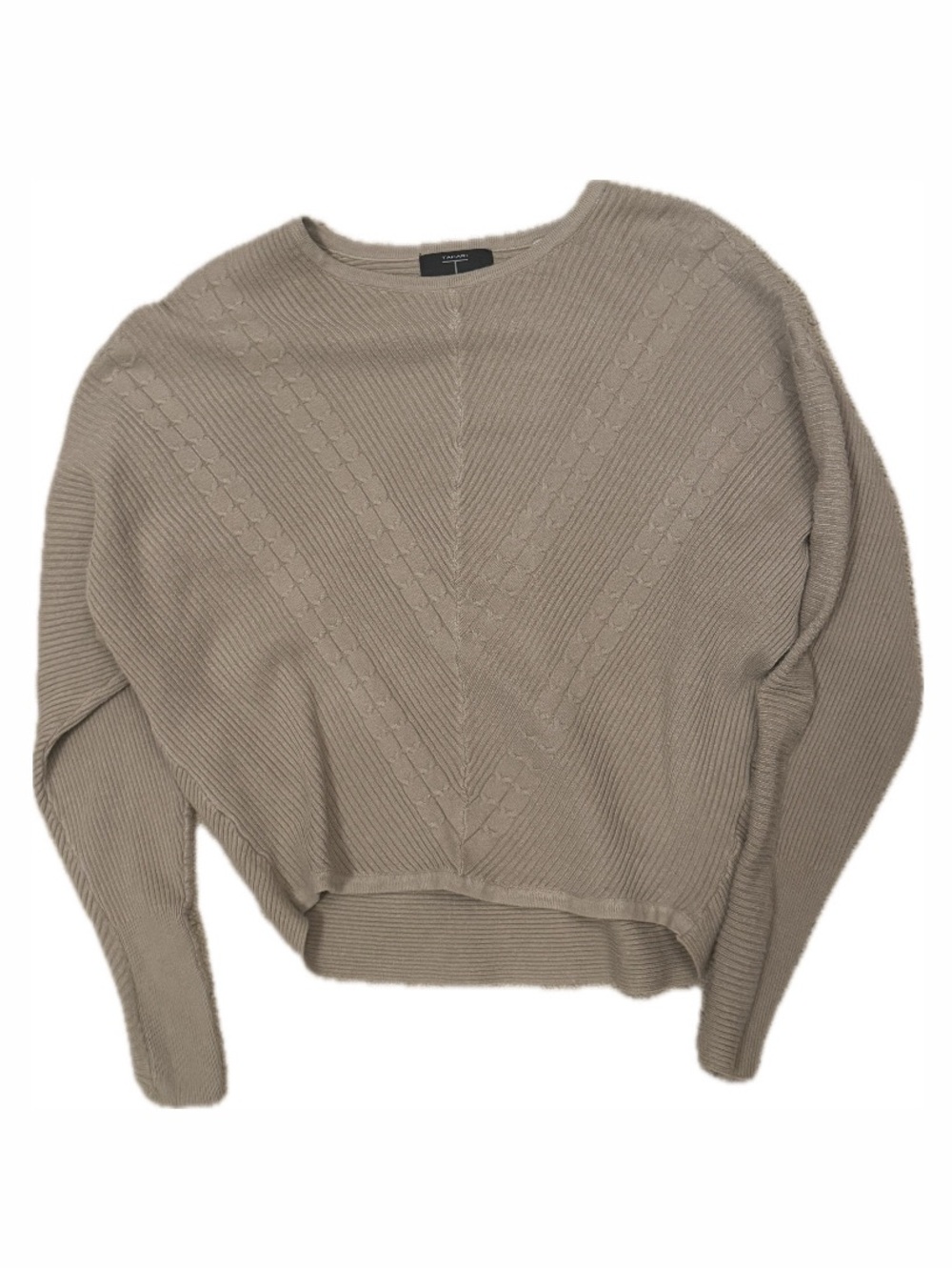 Tahari Taupe Crewneck Cable Knit Sweater